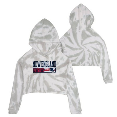 NFL New England Patriots Girls' Gray Tie-Dye Crop Hooded Sweatshirt - S