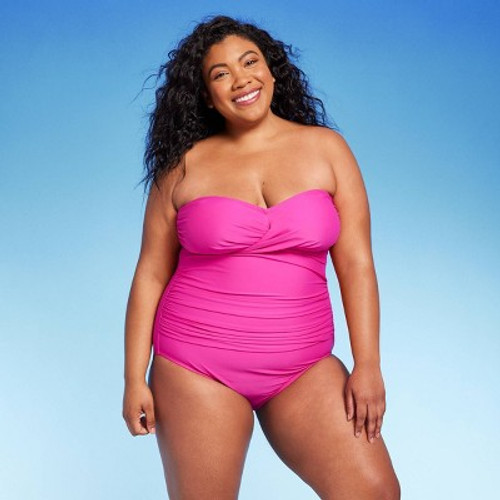 New - Women's Full Coverage Tummy Control Twist-Front One Piece Swimsuit - Kona Sol Pink 16