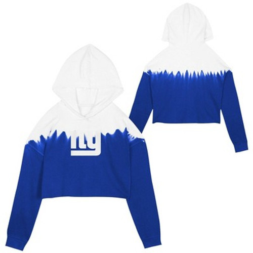 New - NFL New York Giants Girls' Crop Hooded Sweatshirt - XL
