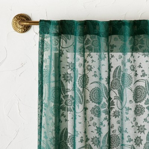 New - 95"x54" Idris Printed Burnout Sheer Curtain Panel Teal - Opalhouse designed with Jungalow