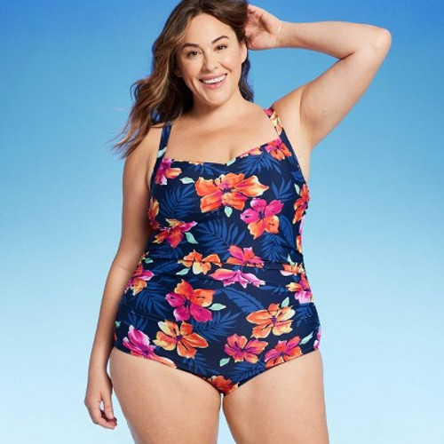 New - Lands' End Women's UPF 50 Full Coverage Tummy Control Floral Print One Piece Swimsuit - Multi 1X