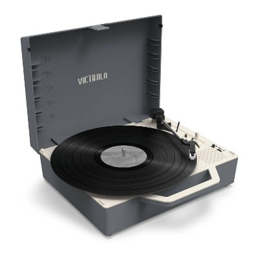 Open Box Victrola - Re-Spin Sustainable Bluetooth Suitcase Record Player - Gray