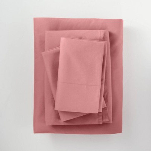 Open Box King Washed Supima Percale Solid Sheet Set Rose - Casaluna