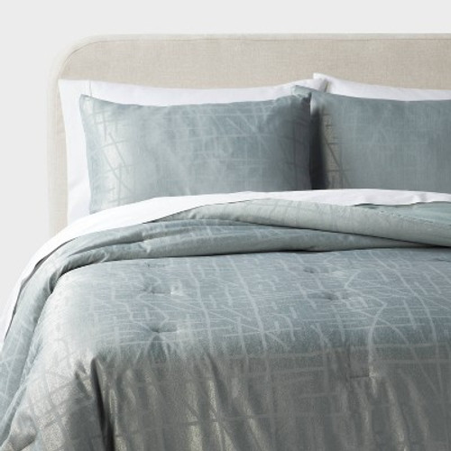 New - 3pc Full/Queen Luxe Jacquard Comforter and Sham Set Light Teal Green - Threshold