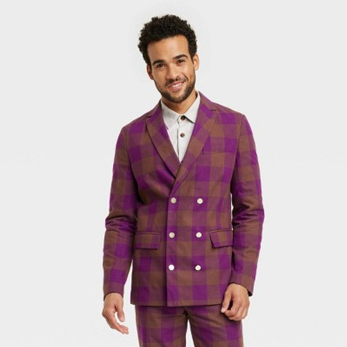 Open Box Houston White Adult Holiday Suiting Gingham Blazer - Purple/Brown XXL