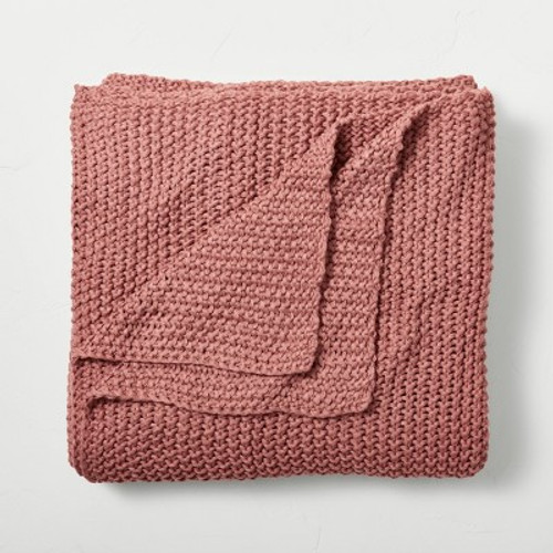 New - Full/Queen Chunky Knit Bed Blanket Rose - Casaluna™