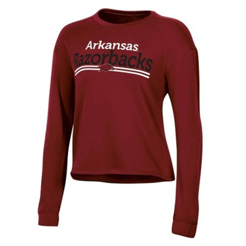 New - NCAA Arkansas Razorbacks Women's Crew Neck Fleece Double Stripe Sweatshirt - L