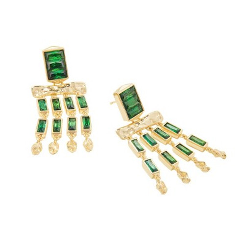 Open Box Kendra Scott Jessa Crystal 14K Gold Over Brass Tassel Earrings Green