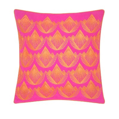 New - Lotus Embroidered Decorative Pillow Orange/Magenta - Rochelle Porter