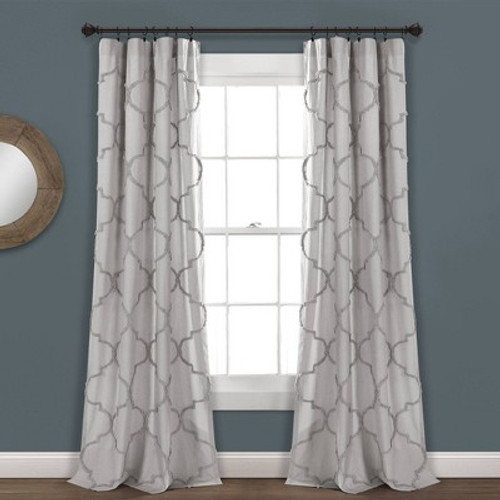 New - Set of 2  40"x84" Light Filtering Avon Chenille Trellis Curtain Panel Light Gray - Lush Décor