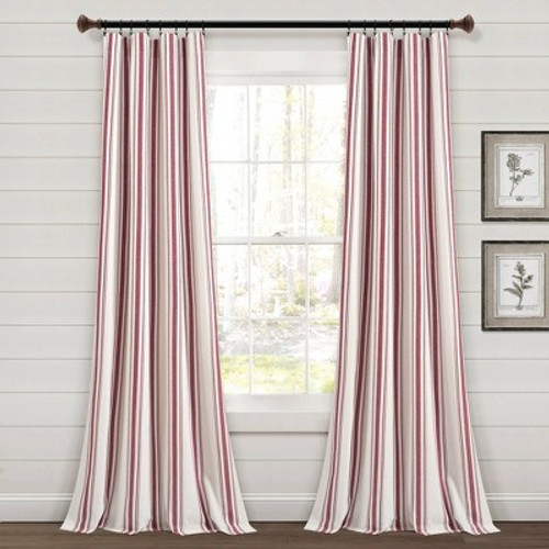 New - Set of 2 (84"x42") Farmhouse Striped Yarn Dyed Eco-Friendly Recycled Cotton Window Curtain Panels Red - Lush Décor