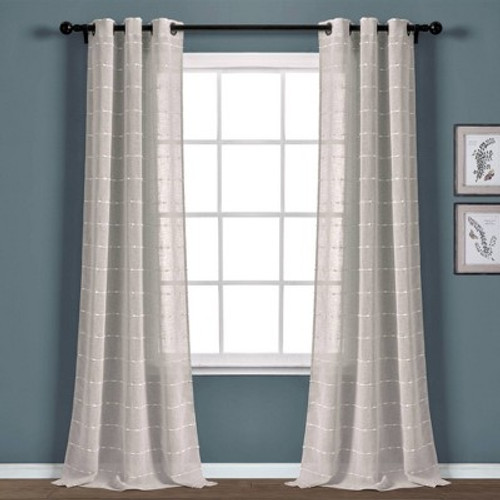 New - Set of 2 (120"x38") Farmhouse Textured Grommet Sheer Window Curtain Panels Gray - Lush Décor