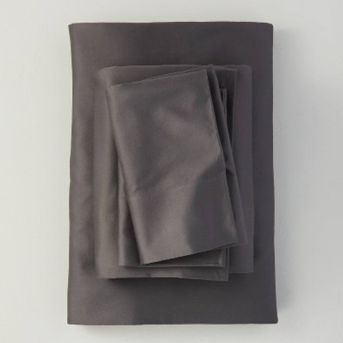 California King 500 Thread Count Washed Supima Sateen Solid Sheet Set Dark Gray - Casaluna