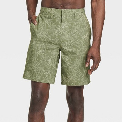 New - Men's 9" Leaf Print Hybrid Swim Shorts - Goodfellow & Co Dark Green 40