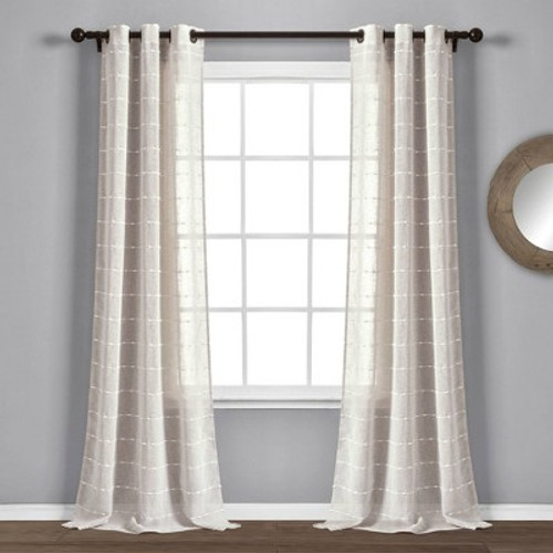 New - Set of 2 (108"x38") Farmhouse Textured Grommet Sheer Window Curtain Panels Beige - Lush Décor