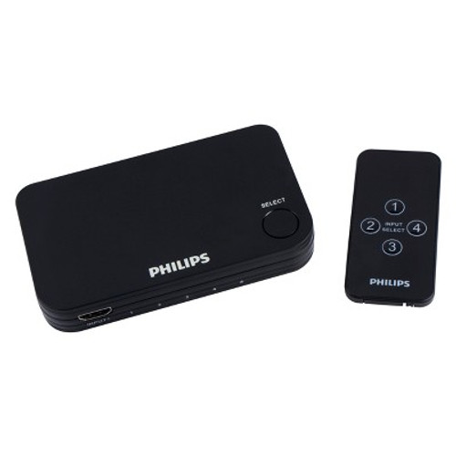 New - Philips 4 Port 2.2 HDMI Switch with Remote - Black