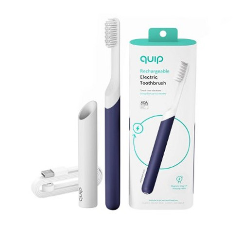 Open Box quip Rechargeable Sonic Plastic Electric Toothbrush with Timer and Travel Case/Mount - Midnight Blue