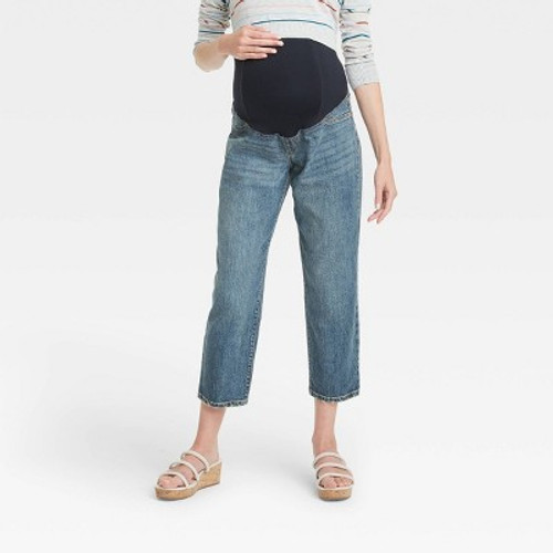 New - Over Belly Cropped Vintage Straight Maternity Jeans - Isabel Maternity by Ingrid & Isabel Medium Blue 12