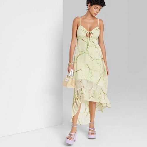 New - Women's High-Low Hem Chiffon Dress - Wild Fable Light Green Butterfly XS