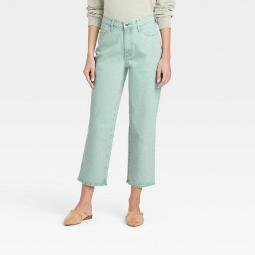 New - Women's High-Rise Straight Fit Cropped Jeans - Universal Thread Mint Green 6