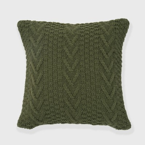 New - 20"x20" Oversize Chunky Sweater Knit Square Throw Pillow Green - Evergrace
