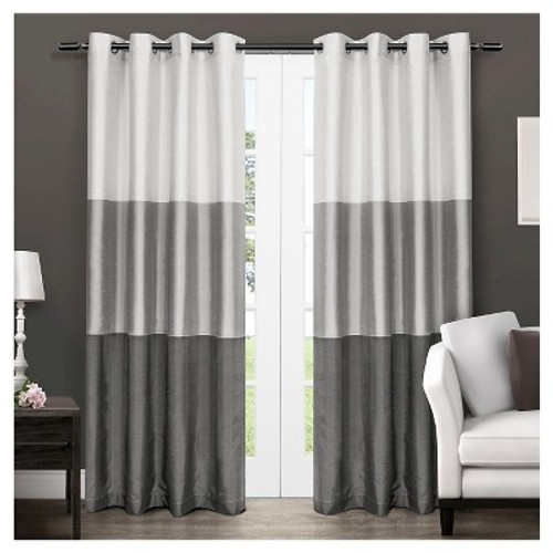 New - Set of 2 84"x54" Chateau Striped Faux Silk Grommet Top Window Curtain Panels Dark Gray - Exclusive Home
