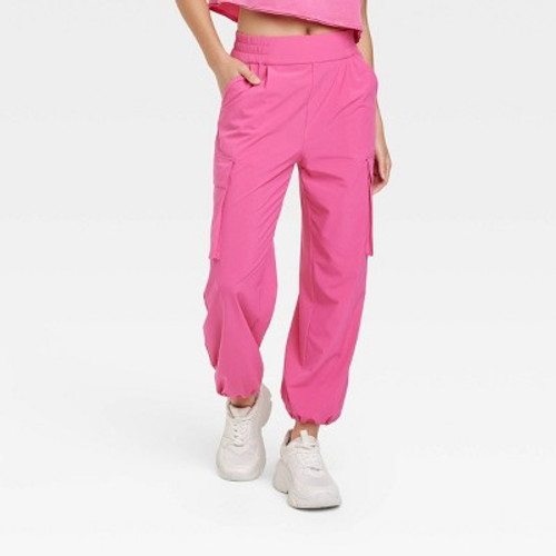 New - Women's Cinch Hem Woven Cargo Pants - JoyLab Pink L