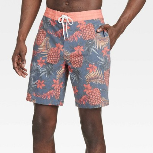 New - Men's 8.5" Tropical Pineapple Print Board Shorts - Goodfellow & Co Coral Orange 42