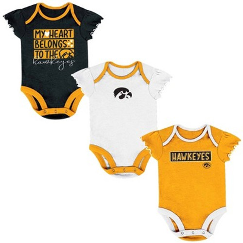 New - NCAA Iowa Hawkeyes Infant Girls' 3pk Bodysuit Set - 6-9M