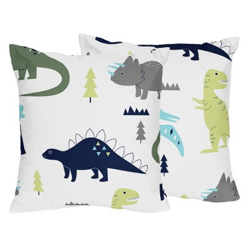 New - Set of 2 Mod Dinosaur Decorative Accent Kids' Throw Pillow Blue & Green - Sweet Jojo Designs