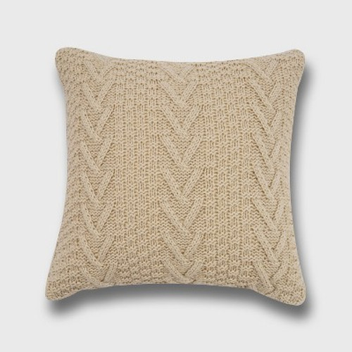 New - 20"x20" Oversize Chunky Sweater Knit Square Throw Pillow Neutral - Evergrace