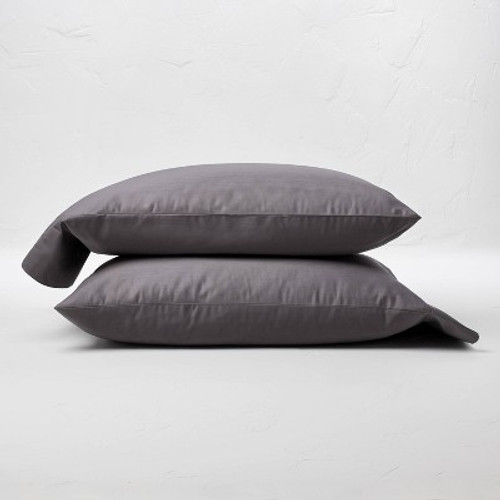 King 300 Thread Count Temperature Regulating Solid Pillowcase Set Dark Gray - Casaluna