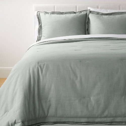 Full/Queen Double Flange Merrow Stitch Comforter & Sham Set Light Teal Green/Dark Gray - Threshold designed with Studio McGee