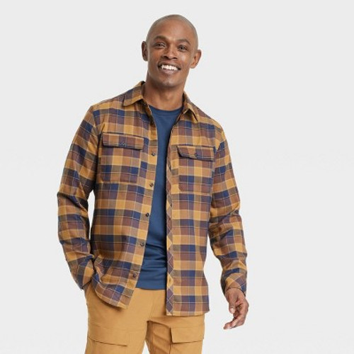 Men's Long Sleeve Flannel Shirt - All in Motion Brown/Navy M