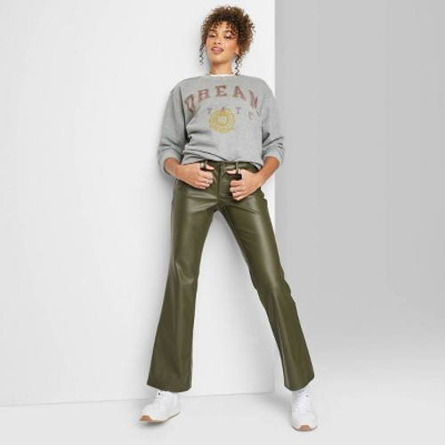 Women's Low-Rise Faux Leather Flare Pants - Wild Fable Olive Green 2