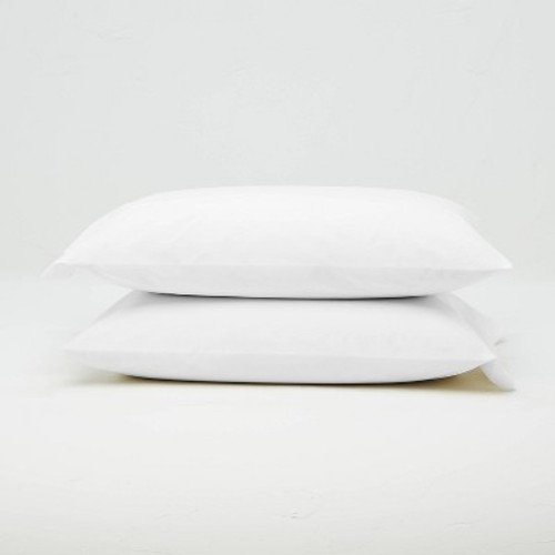 Standard Washed Supima Percale Solid Pillowcase Set White - Casaluna