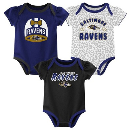 NFL Baltimore Ravens Baby Girls' Onesies 3pk Set - 3-6M