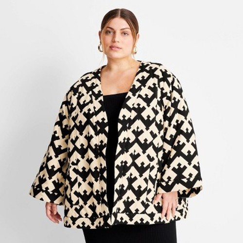 Women's Geo Print Oversized Quilted Jacket - Future Collective with Jenny K. Lopez Black/Cream 1X-2X