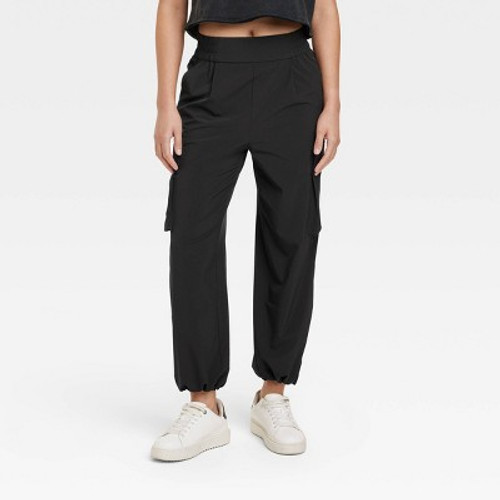 Women's Cinch Hem Woven Cargo Pants - JoyLab Black L