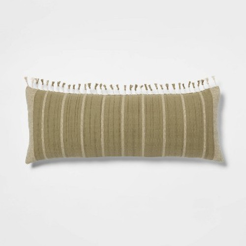 Oversized Oblong Woven Stripe Tassel Decorative Throw Pillow Moss Green - Threshold