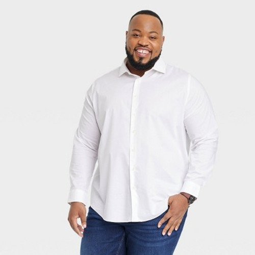 Men's Big & Tall Performance Dress Standard Fit Long Sleeve Button-Down Shirt - Goodfellow & Co White LT