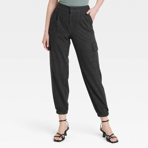 Women's High-Rise Ankle Jogger Pants - A New Day Gray Plaid 2