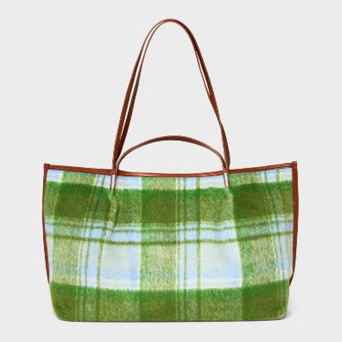 Open Box Plaid Craft Tote Handbag - Universal Thread Green