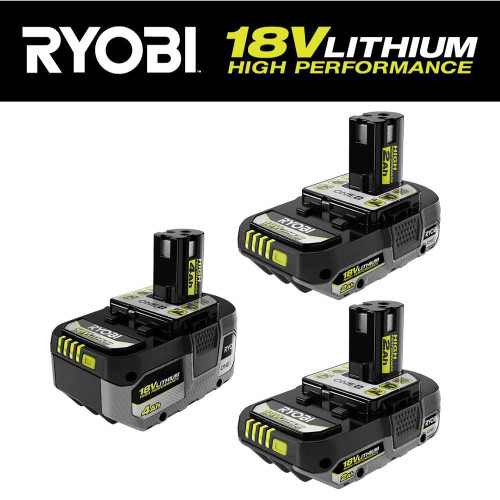 Like New -  RYOBI ONE+ 18V Lithium-Ion 4.0 Ah HIGH PERFORMANCE Battery with (2) 2.0 Ah HIGH PERFORMANCE Batteries