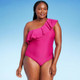 New - Women's Ruffle One Shoulder Full Coverage One Piece Swimsuit - Kona Sol Pink M