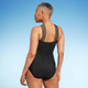 New - Women's UPF 50 Crossover Neck Detail One Piece Swimsuit - Aqua Green Black L