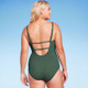 New - Women's Pucker Textured Square Neck High Coverage One Piece Swimsuit - Kona Sol Dark Green M
