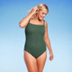 New - Women's Pucker Textured Square Neck High Coverage One Piece Swimsuit - Kona Sol Dark Green L