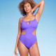 New - Women's Bead Detail Tunneled Front Cut Out One Piece Swimsuit - Shade & Shore Violet M