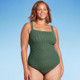 New - Women's Pucker Textured Square Neck Full Coverage One Piece Swimsuit - Kona Sol Dark Green 16
